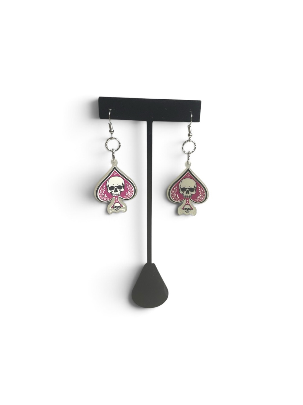 Pink Skull Glow in the Dark Ace of Spades Dangle Earrings - Women Jewelry